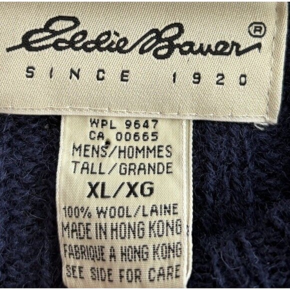 VTG Eddie Bauer Sweater Mens X-Large Navy Cable Knit Wool Grandpa Fisherman 90s - Picture 15 of 16